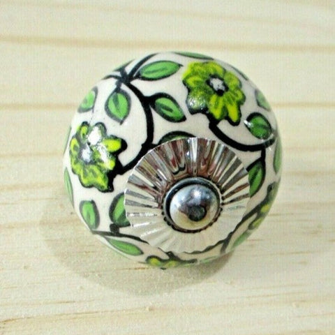 Ceramic Knob - Green Leaf