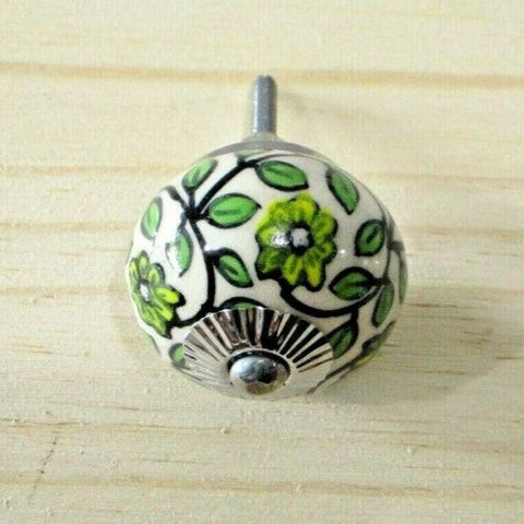 Ceramic Knob - Green Leaf