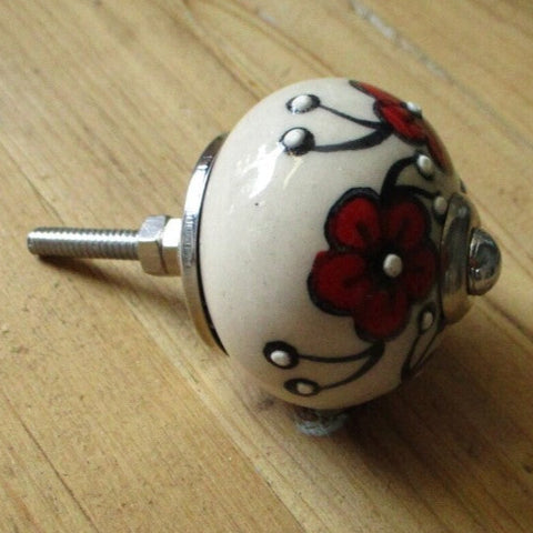 Ceramic Knob - Red Floral