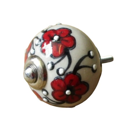 Ceramic Knob - Red Floral