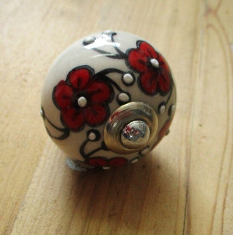 Ceramic Knob - Red Floral