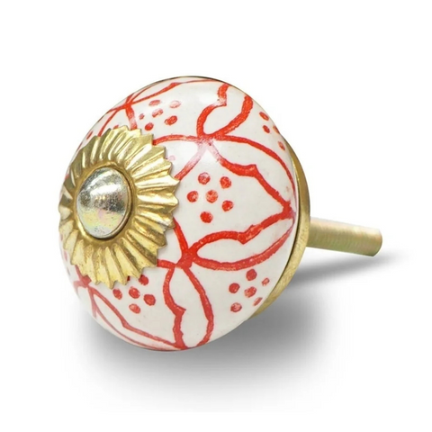 Ceramic Knob - Red Leaf