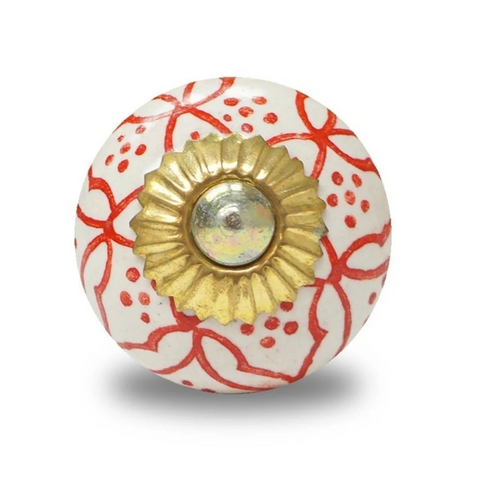 Ceramic Knob - Red Leaf