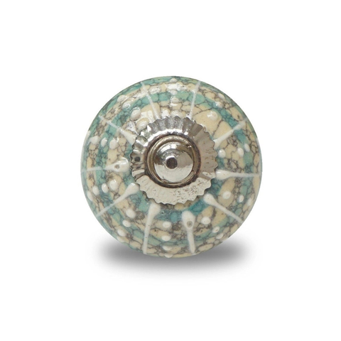 Ceramic Knob - Turquoise & White Circles