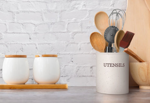 Ceramic Utensil Holder, Oatmeal