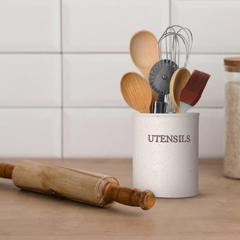 Ceramic Utensil Holder, Oatmeal