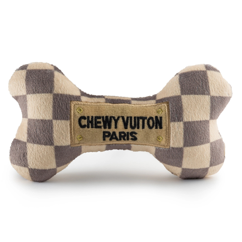 Checker Chewy Vuiton Bone Squeaker Dog Toy - Large