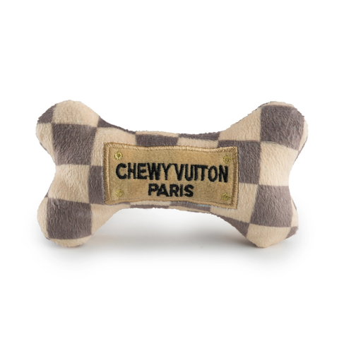 Checker Chewy Vuiton Bone Squeaker Dog Toy - Small