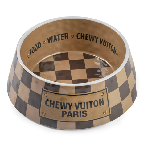 Checker Chewy Vuiton Dog Bowl - Large