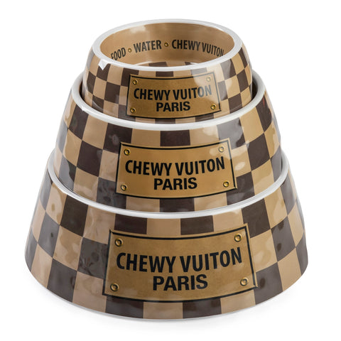 Checker Chewy Vuiton Dog Bowl - Large