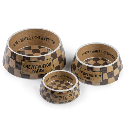 Checker Chewy Vuiton Dog Bowl - Large
