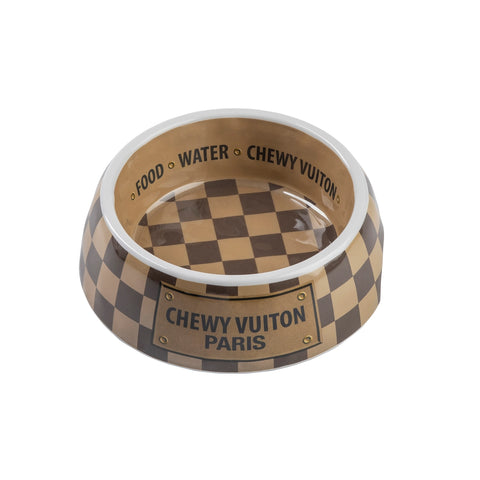 Checker Chewy Vuiton Dog Bowl - Medium
