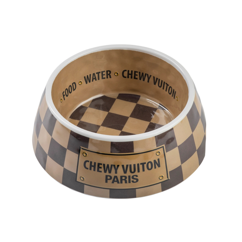 Checker Chewy Vuiton Dog Bowl - Medium
