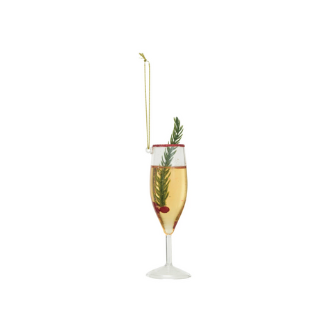 Cranberry & Rosemary Champagne Cocktail Glass Ornament