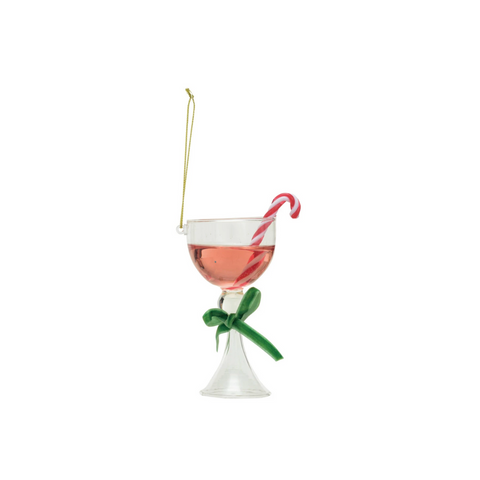 Pink Peppermint Cocktail Glass Ornament