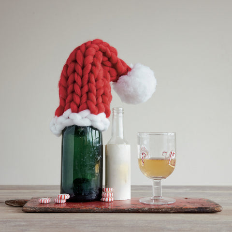 Chunky Knit Santa Hat Bottle Cover