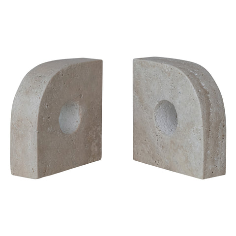 Circulo Travertine Bookends, Set of 2
