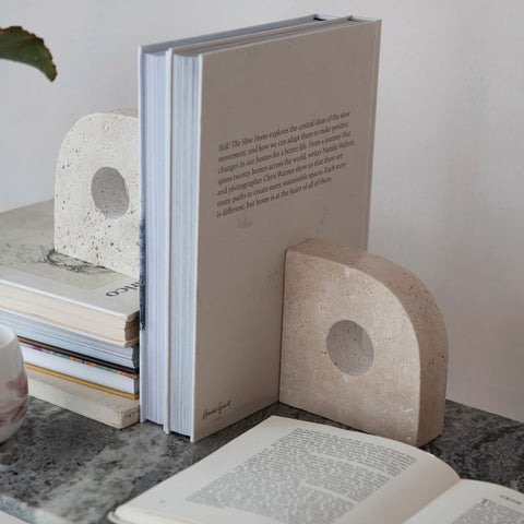 Circulo Travertine Bookends, Set of 2