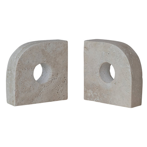 Circulo Travertine Bookends, Set of 2