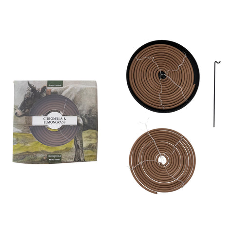 Citronella & Lemongrass Scented Outdoor Hanging Incense Coils w/ Metal Stand