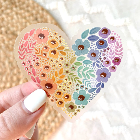 Clear Rainbow Floral Heart Sticker