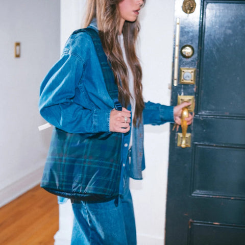 Cloudform Small Tote, Tartan Plaid Black Iris - Herschel Supply Co.