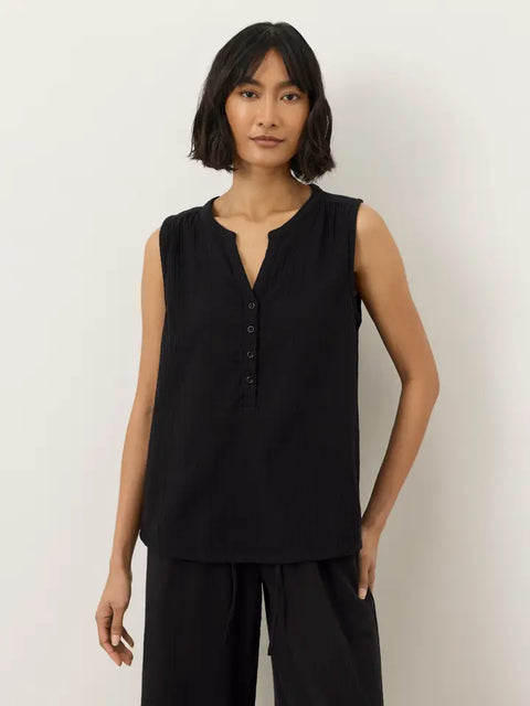 Coastal Double Gauze Henley Tank by Pact - Jet Black