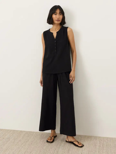 Coastal Double Gauze Henley Tank by Pact - Jet Black