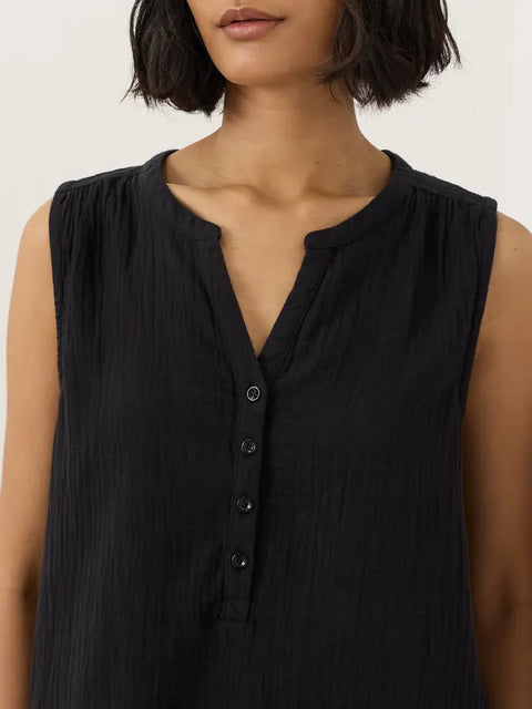 Coastal Double Gauze Henley Tank by Pact - Jet Black