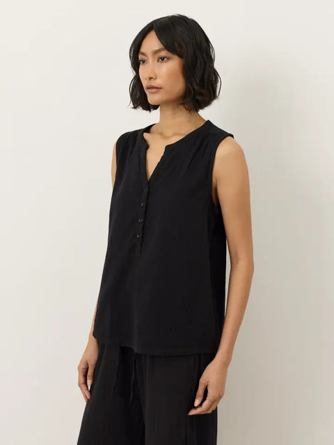Coastal Double Gauze Henley Tank by Pact - Jet Black