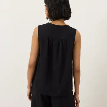 Coastal Double Gauze Henley Tank by Pact - Jet Black