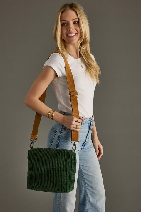 Corduroy Crossbody Bag, Dark Green