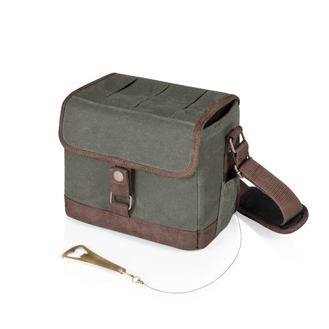 Craft Beer Caddy Cooler Tote with Opener - Khaki Green + Brown