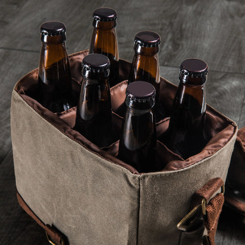 Craft Beer Caddy Cooler Tote with Opener - Khaki Green + Brown