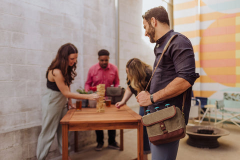 Craft Beer Caddy Cooler Tote with Opener - Khaki Green + Brown
