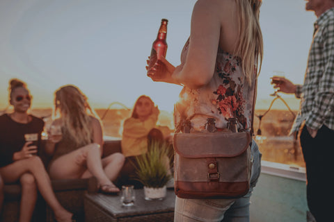 Craft Beer Caddy Cooler Tote with Opener - Khaki Green + Brown