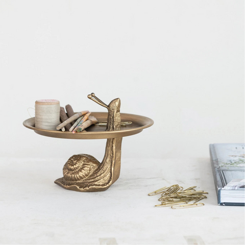 Decorative Metal Tray with Snail Shaped Stand