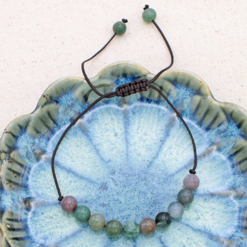 Deep Forest Green Agate Stone Pull Bracelet