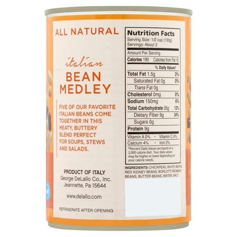 Delallo Imported Italian Bean Medley, 14 oz