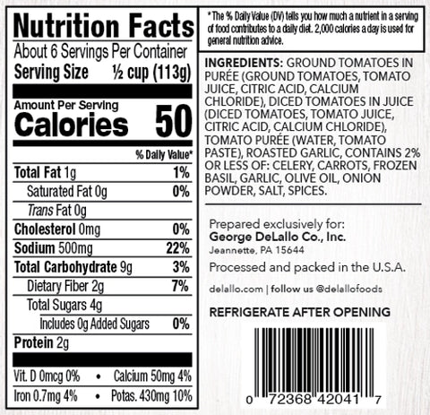 Delallo Roasted Garlic Tomato Sauce, 24 oz