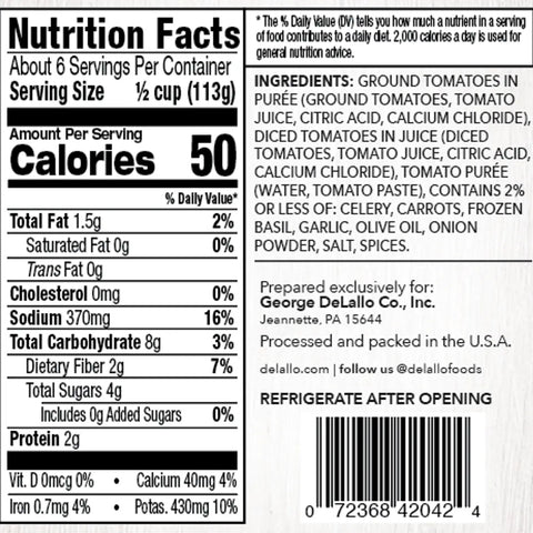 Delallo Tomato Basil Sauce, 24 oz