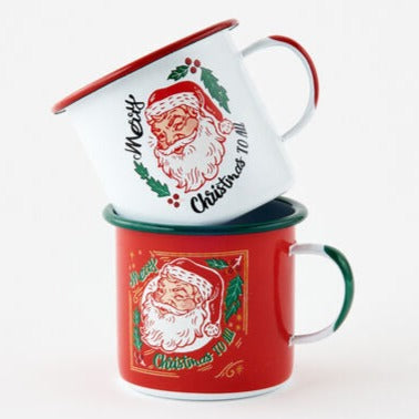 Vintage Style Santa Enamel Mug, White