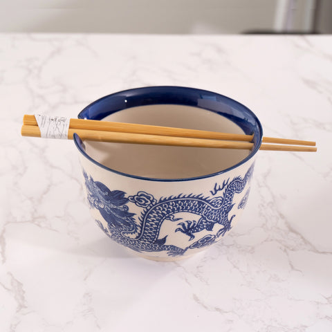 Donburi Bowl with Chopsticks - Blue Dragon