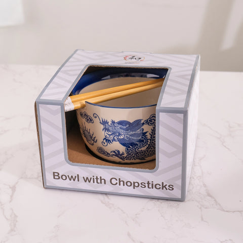 Donburi Bowl with Chopsticks - Blue Dragon