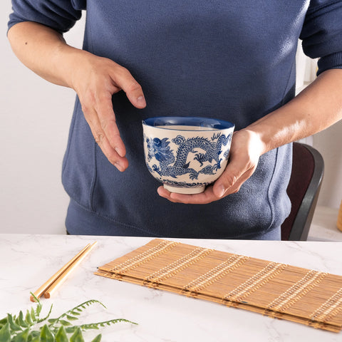 Donburi Bowl with Chopsticks - Blue Dragon