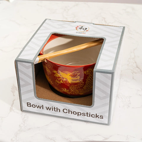 Donburi Bowl with Chopsticks - Gold Dragon
