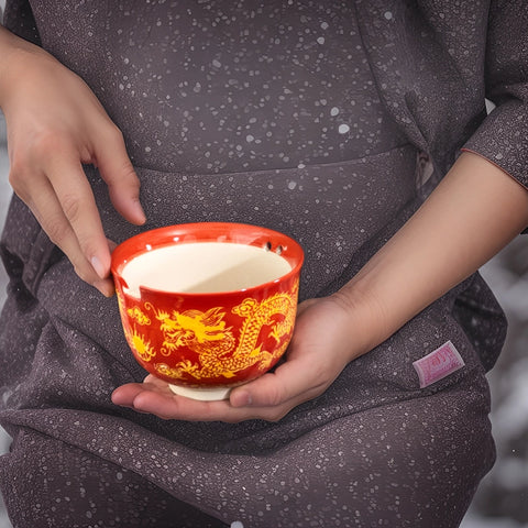 Donburi Bowl with Chopsticks - Gold Dragon
