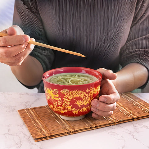 Donburi Bowl with Chopsticks - Gold Dragon