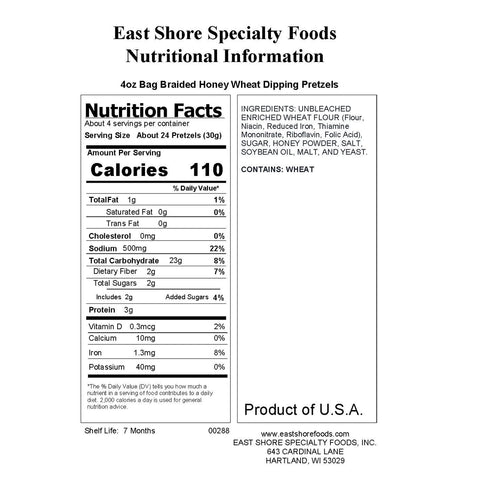 East Shore Specialty Foods Braided Honey Wheat Dipping Pretzels, 4 oz