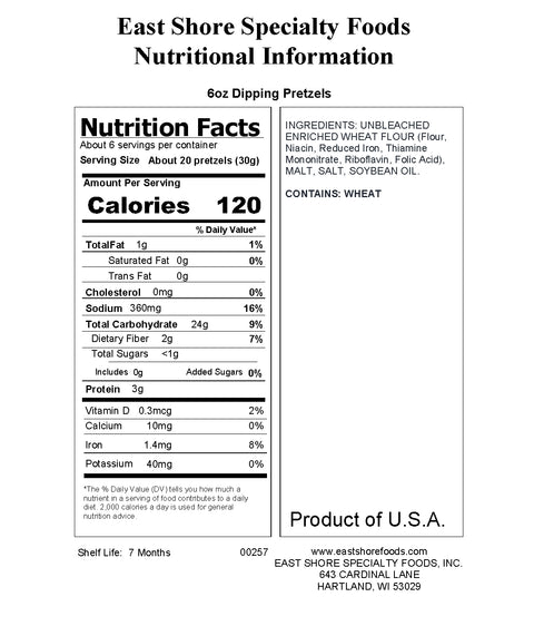 East Shore Specialty Foods Dipping Pretzels, 6 oz